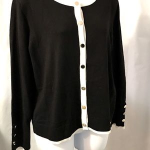 NWT Retrology Classic Black Cardigan w White Trim